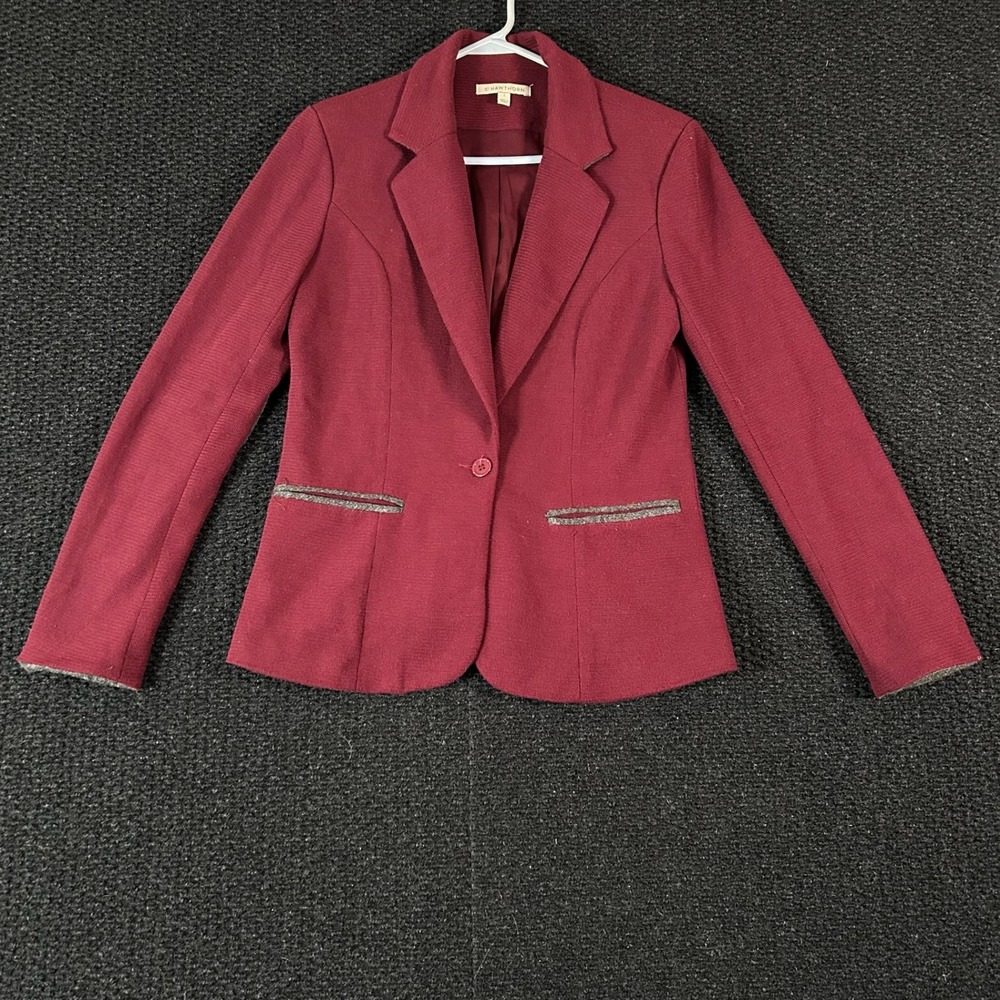 41 Hawthorne Burgundy Textured Knit‎ Blazer Jacket Elbow Patches Size S